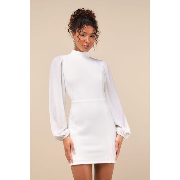 Lulus Exceptionally Flirty White Long Sleeve Backless Mini Dress - Size S NWT - Picture 1 of 3